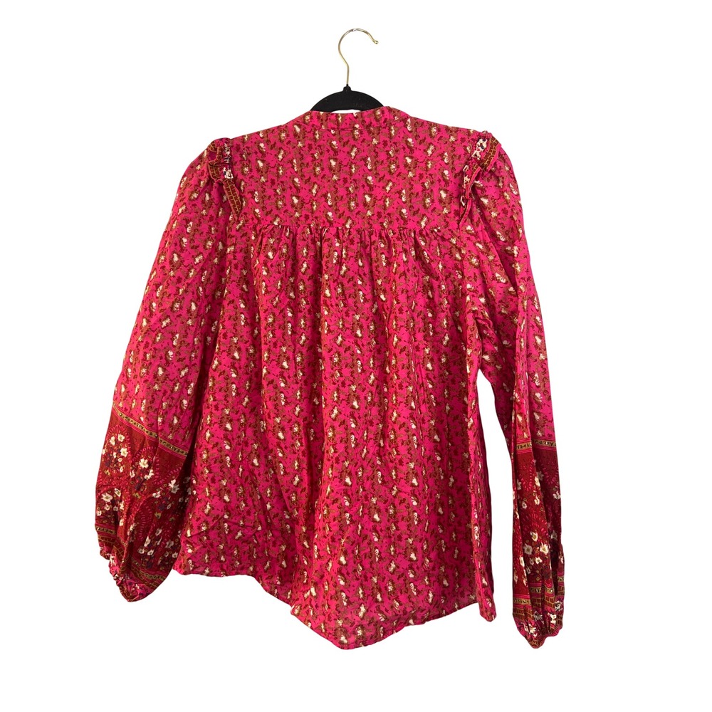 Joie Pink Large Blouson Long Sleeve Blouse Cottagecore Boho Peasant Grandmacore - Picture 4 of 5